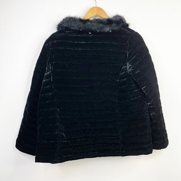 Talbots Black Velvet Down Quilted Puffer Jacket Coat Faux Fur Collar 16P 16 P - Picture 13 of 17